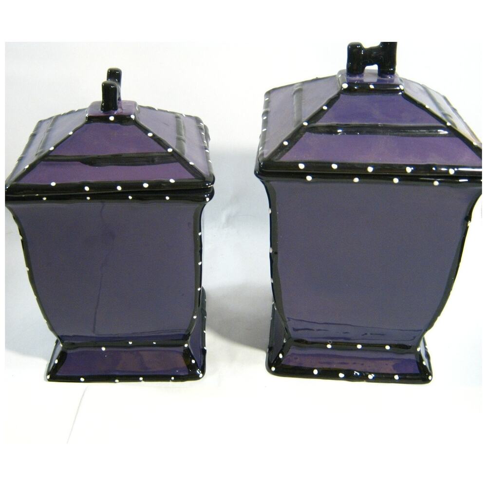 Ack Tuscany Casa Vero Handpainted Polka Dot Trim Ceramic KItchen Canister Set